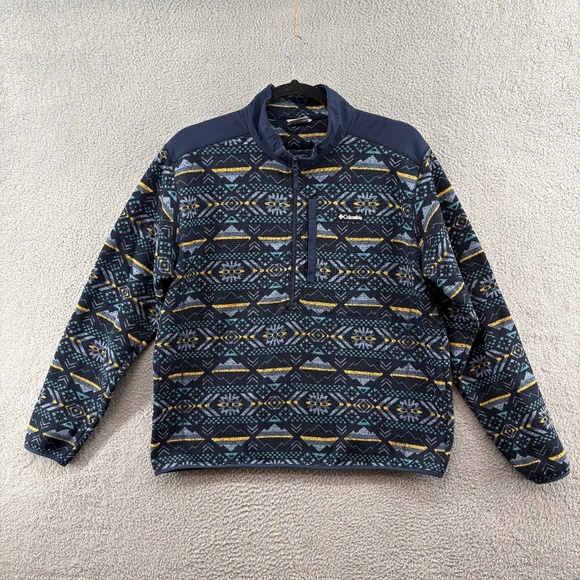 Columbia Men’s XXL Printed Fleece Quarter-Zip Pullover – Navy Geo Aztec - Picture 3 of 14